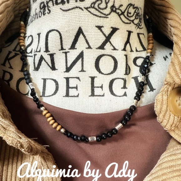 WOOD BLACK ONYX CHOKER NECKLACE - Picture 2 of 5